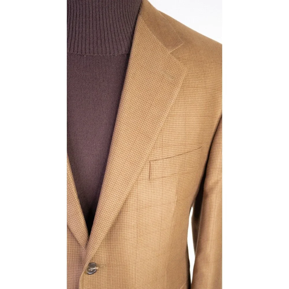 Chaps Blazer Sport Coat Sz 40S Camel Beige Tan Poly Blend Two Button Jacket